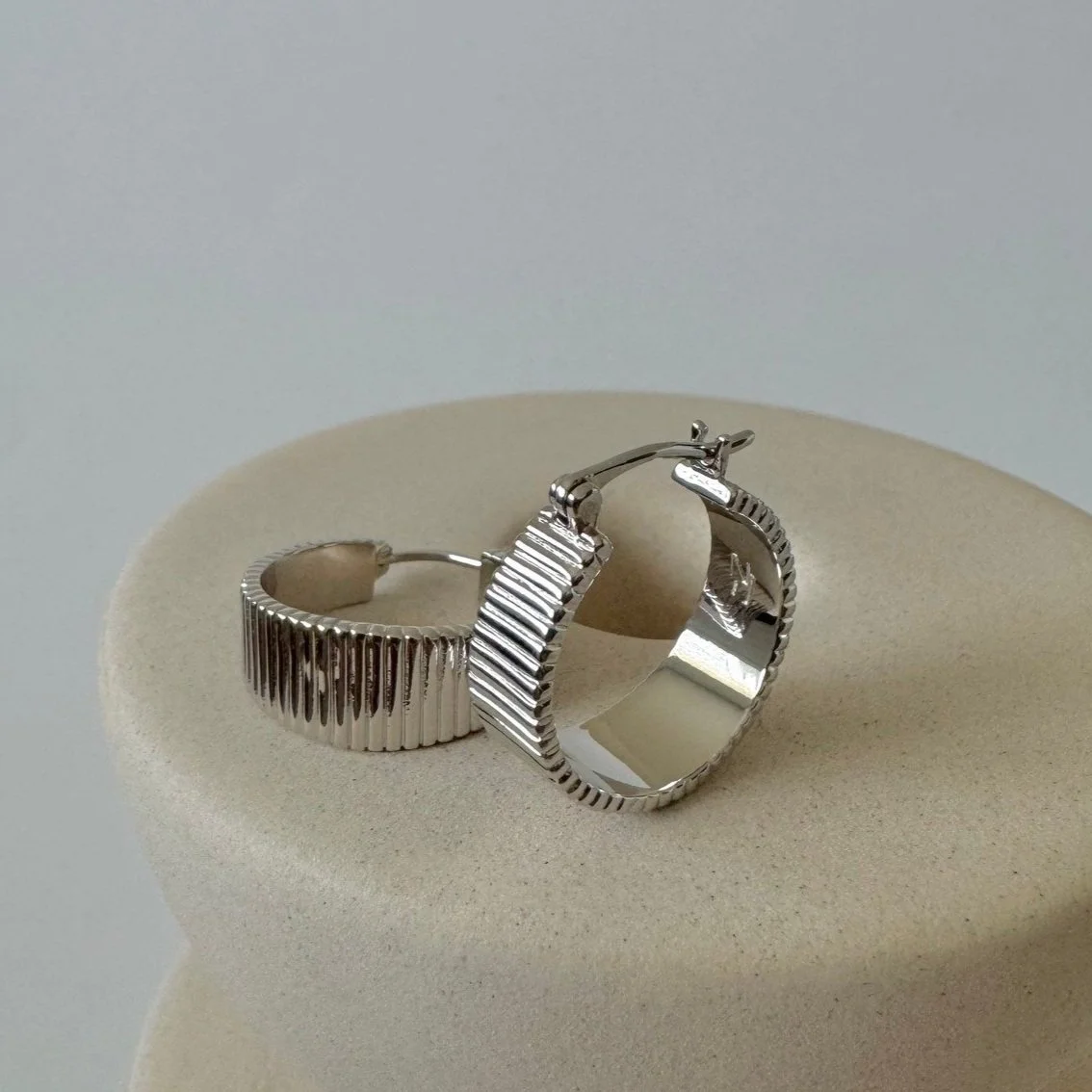 Ribbed Chunky Hoops Silver