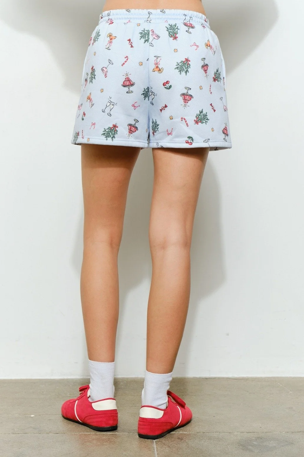Retro Christmas Print Sweatshorts Baby Blue
