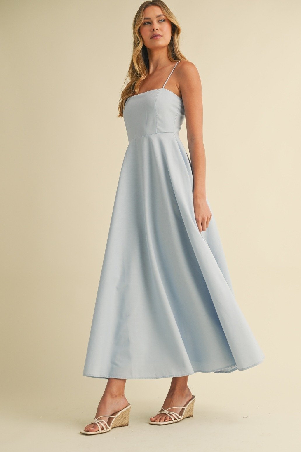 Linen A-line Maxi Dress Light Blue