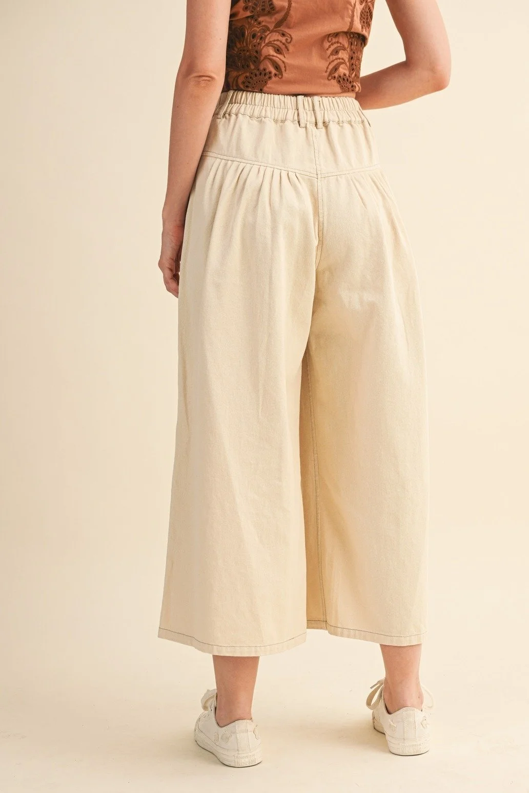 Cotton Twill Pleat Front Pants Cream