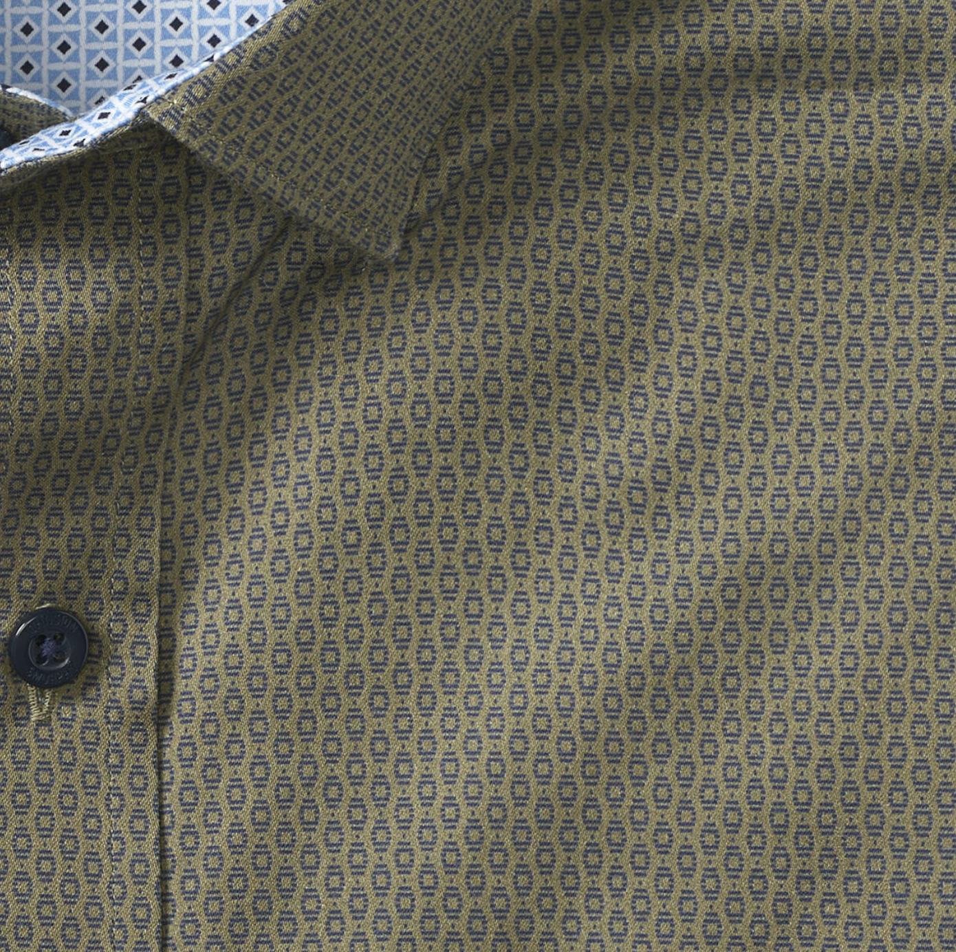 J&M Printed Cotton Shirt Olive/Navy Linked Oval