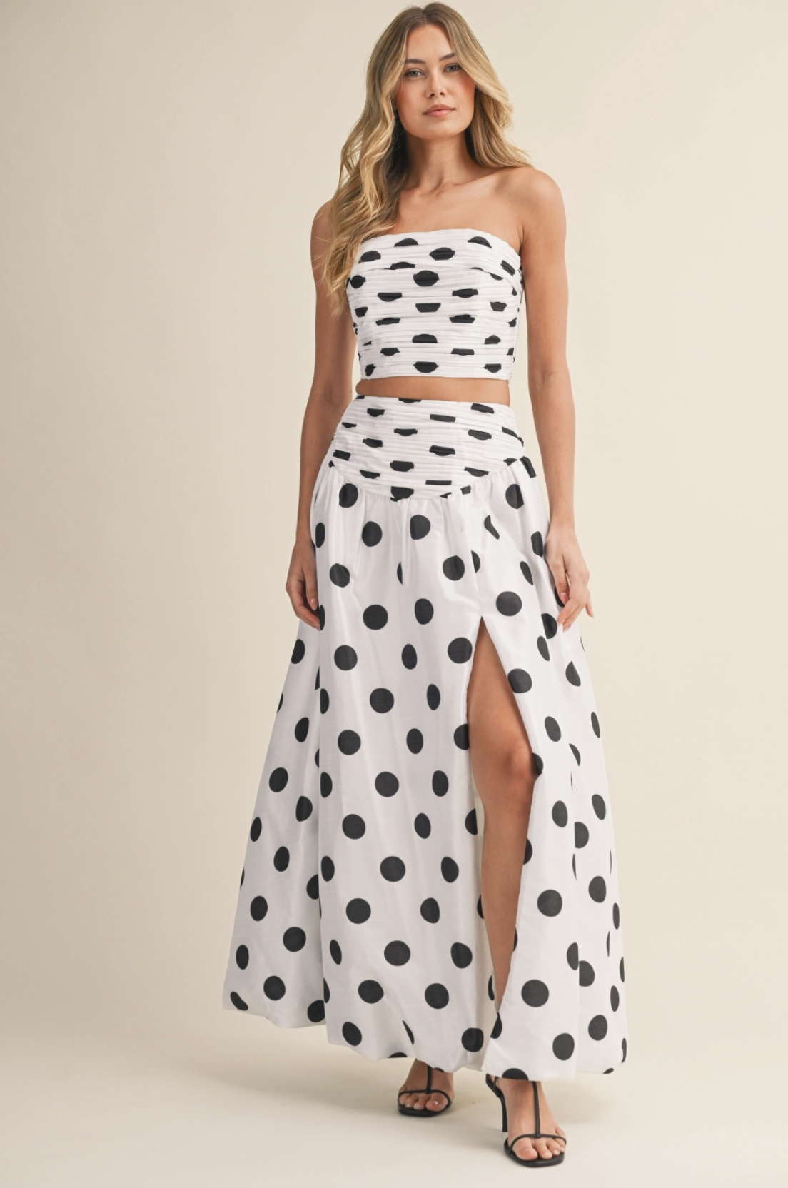 Strapless Top & Bubble Maxi Skirt B&W Polka Dot