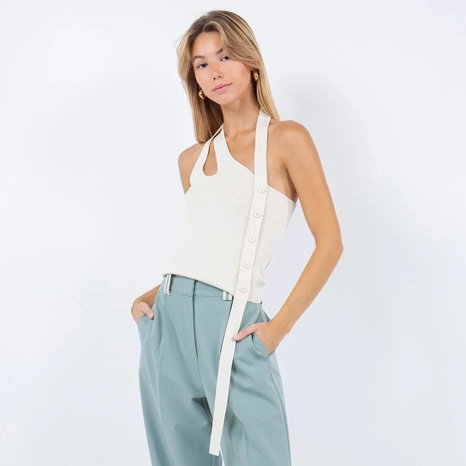 Asymmetrical Knit Tank Ivory