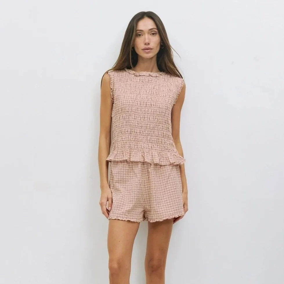 The Suri Crinkle Plaid Top Red