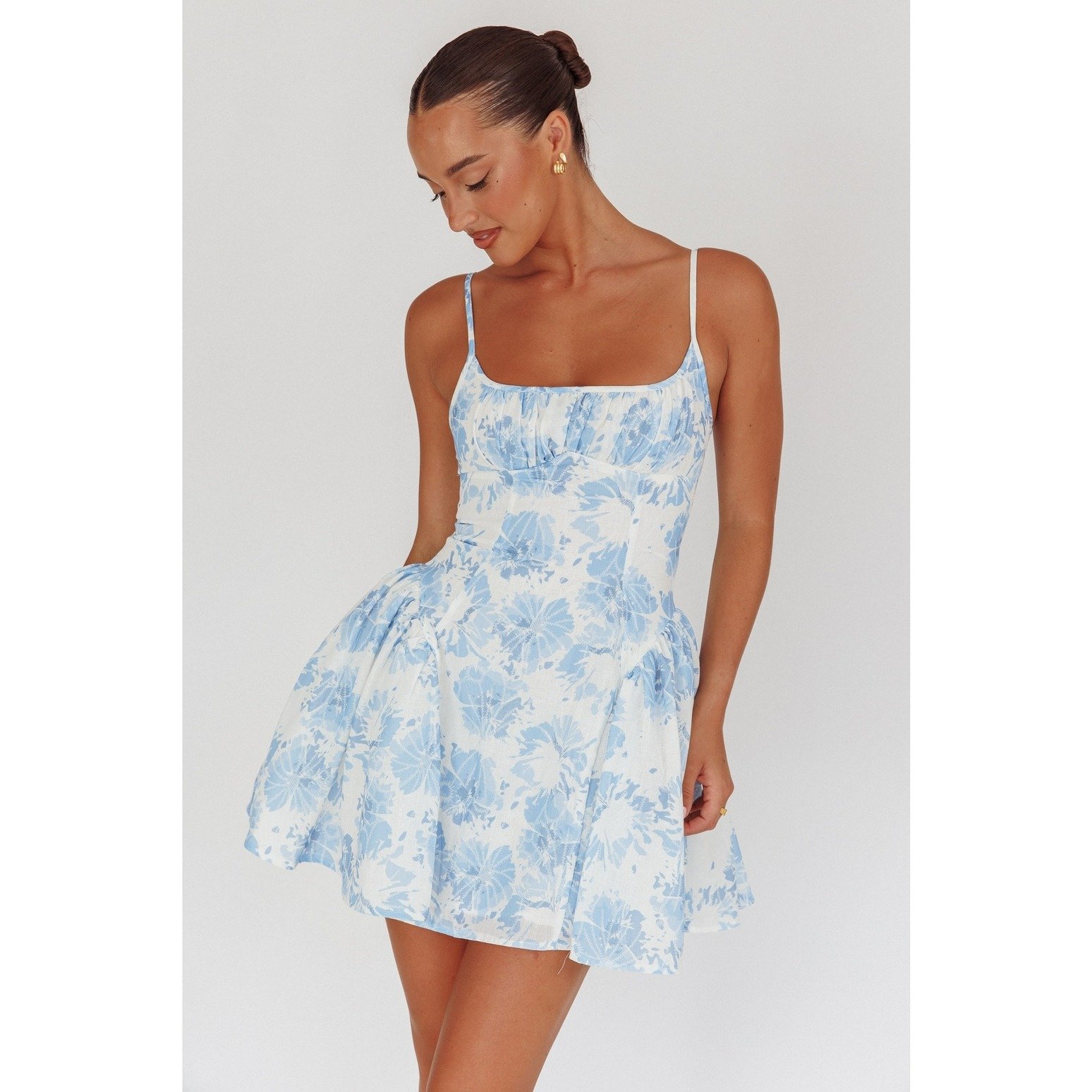 Corset Fit & Flare Mini Dress Blue Floral