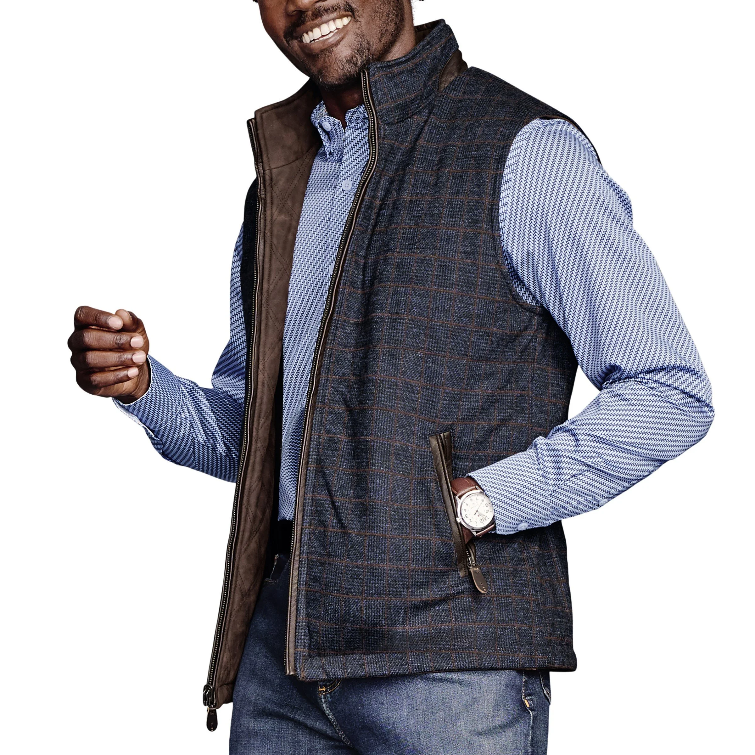 Johnston & Murphy Upton Reversible Vest Dark Brown/Navy Plaid