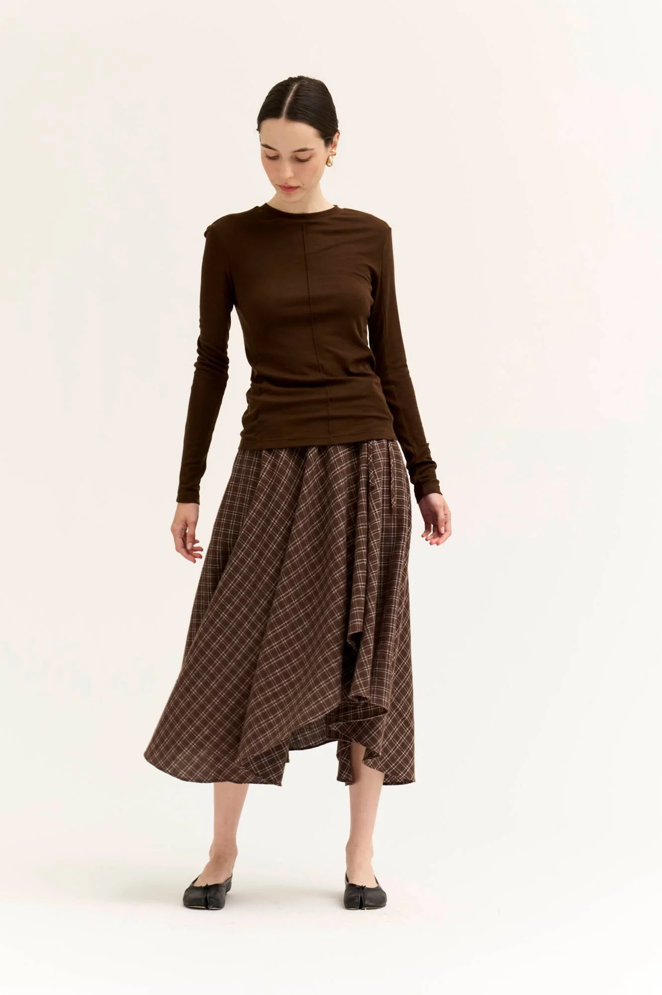 Front Seam Long Sleeve Soft Tee Chocolate