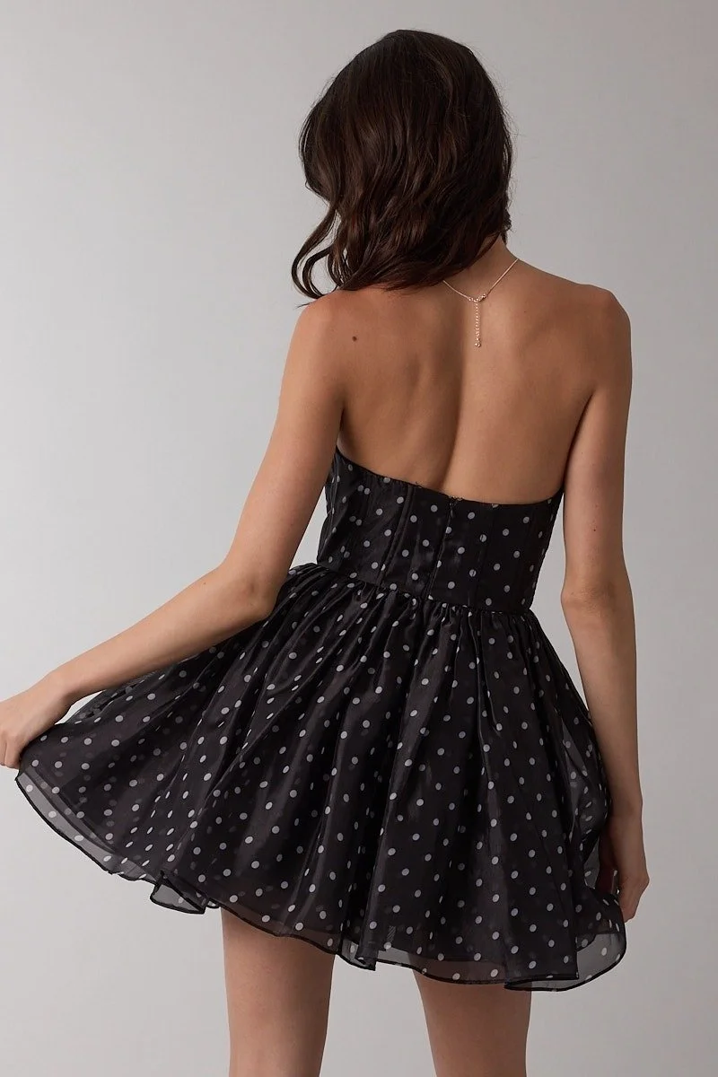 Strapless Corset Mini Dress Black Polka Dot