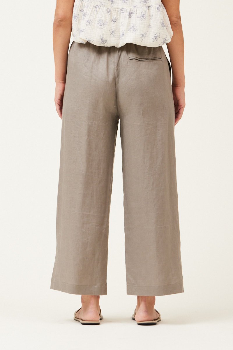 Linen Wide Leg Pant Dark Umber