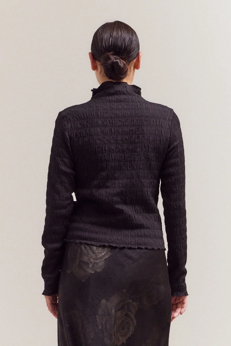 Ruched Mock Neck Top Black