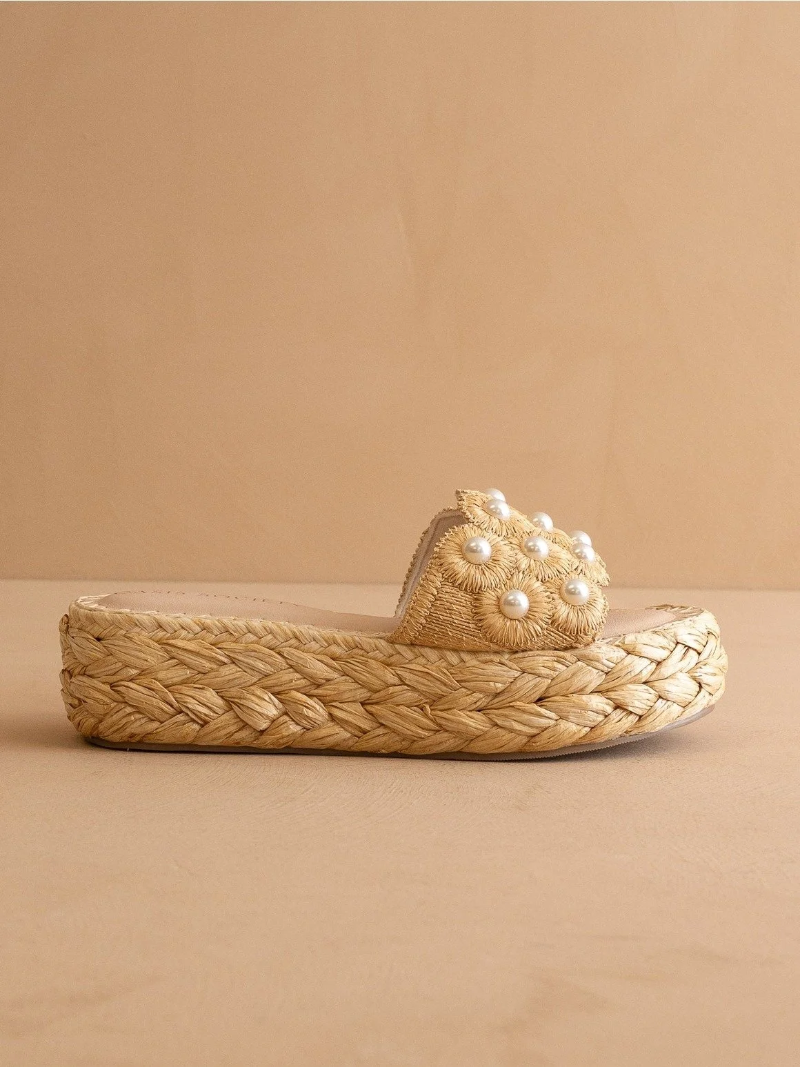 The Candice Natural Floral Raffia Platform Slide