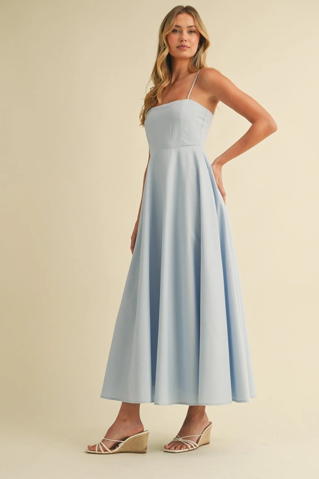 Linen A-line Maxi Dress Light Blue
