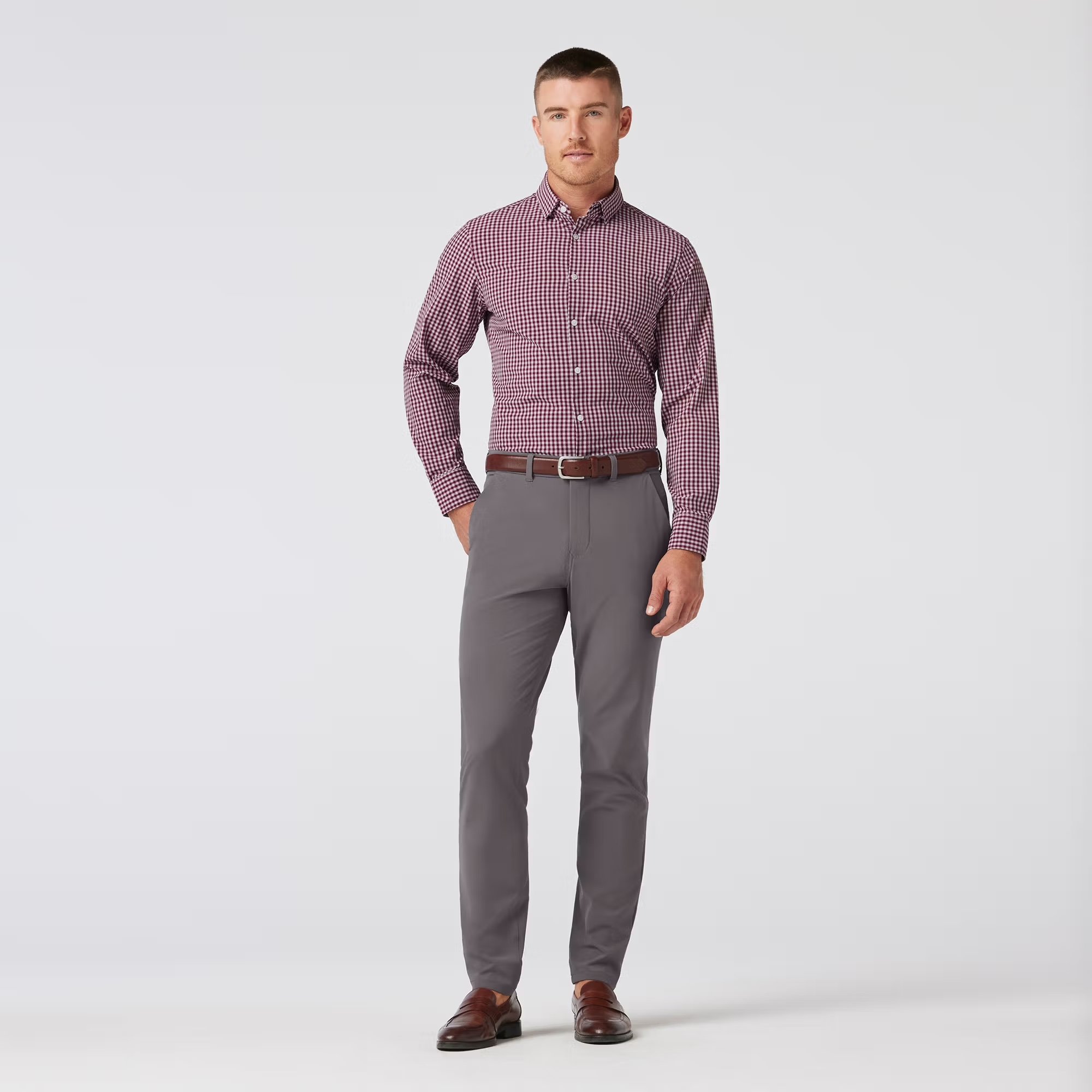 Mizzen + Main Leeward Dress Shirt Garnet Gingham