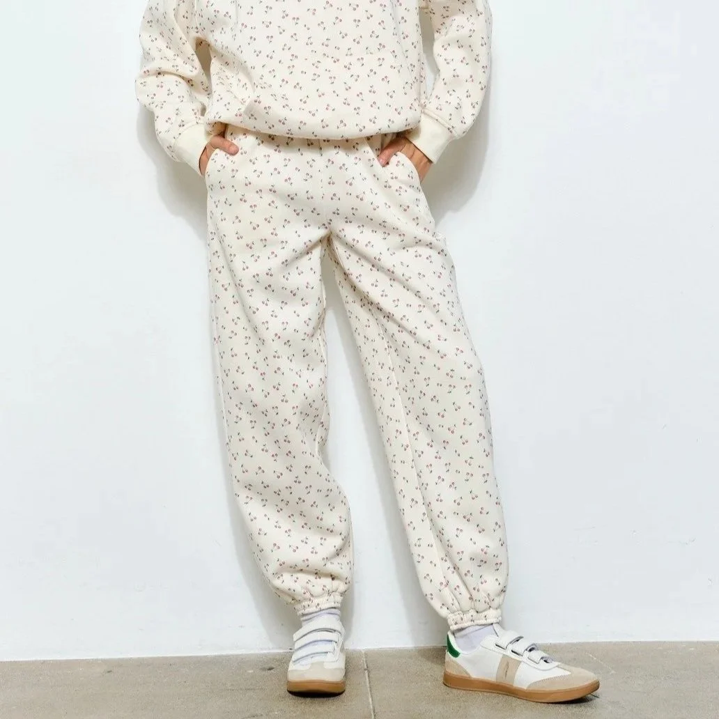 Beverly Cherry Print Joggers Cream