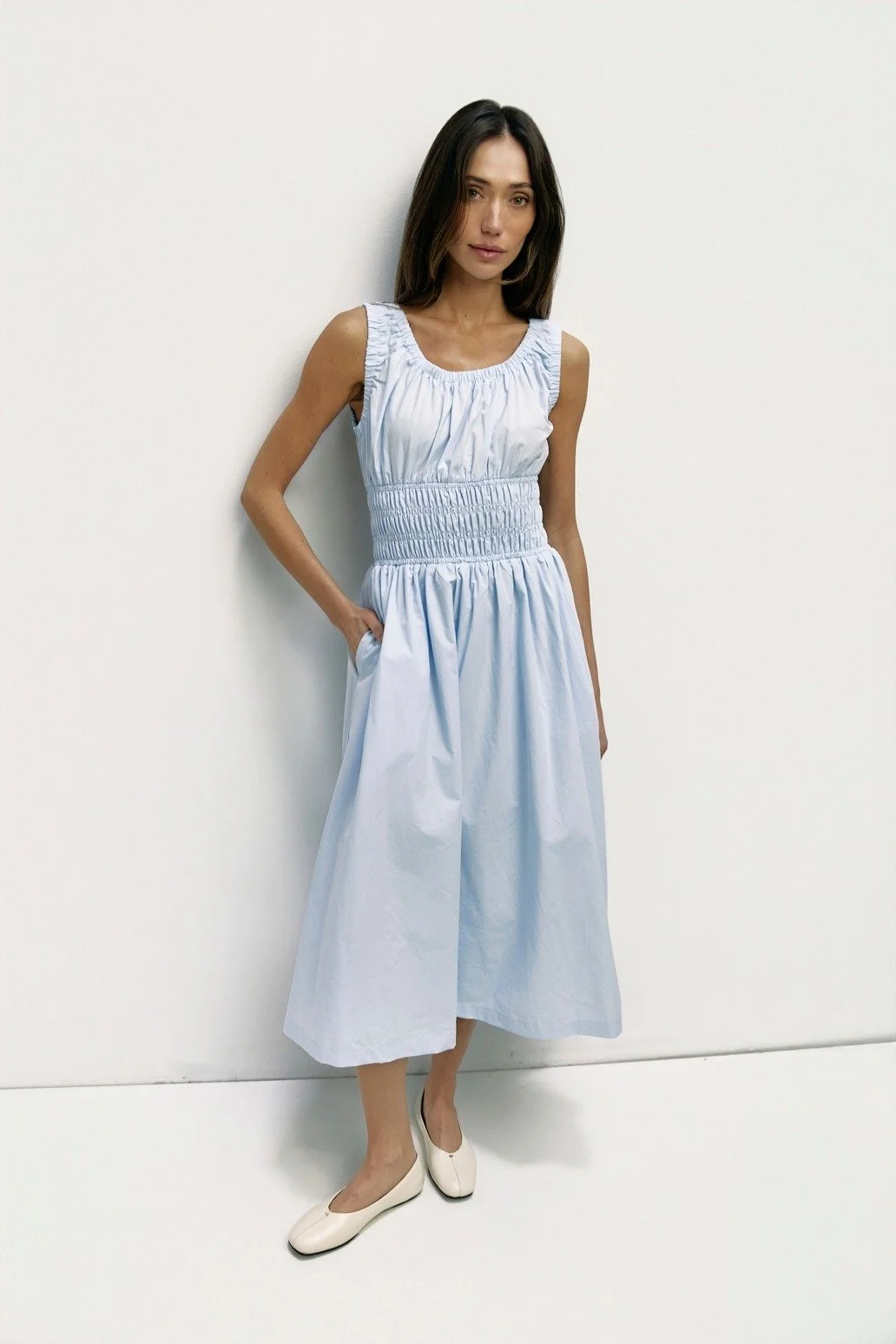 The Daniela Shirred Midi Dress Blue