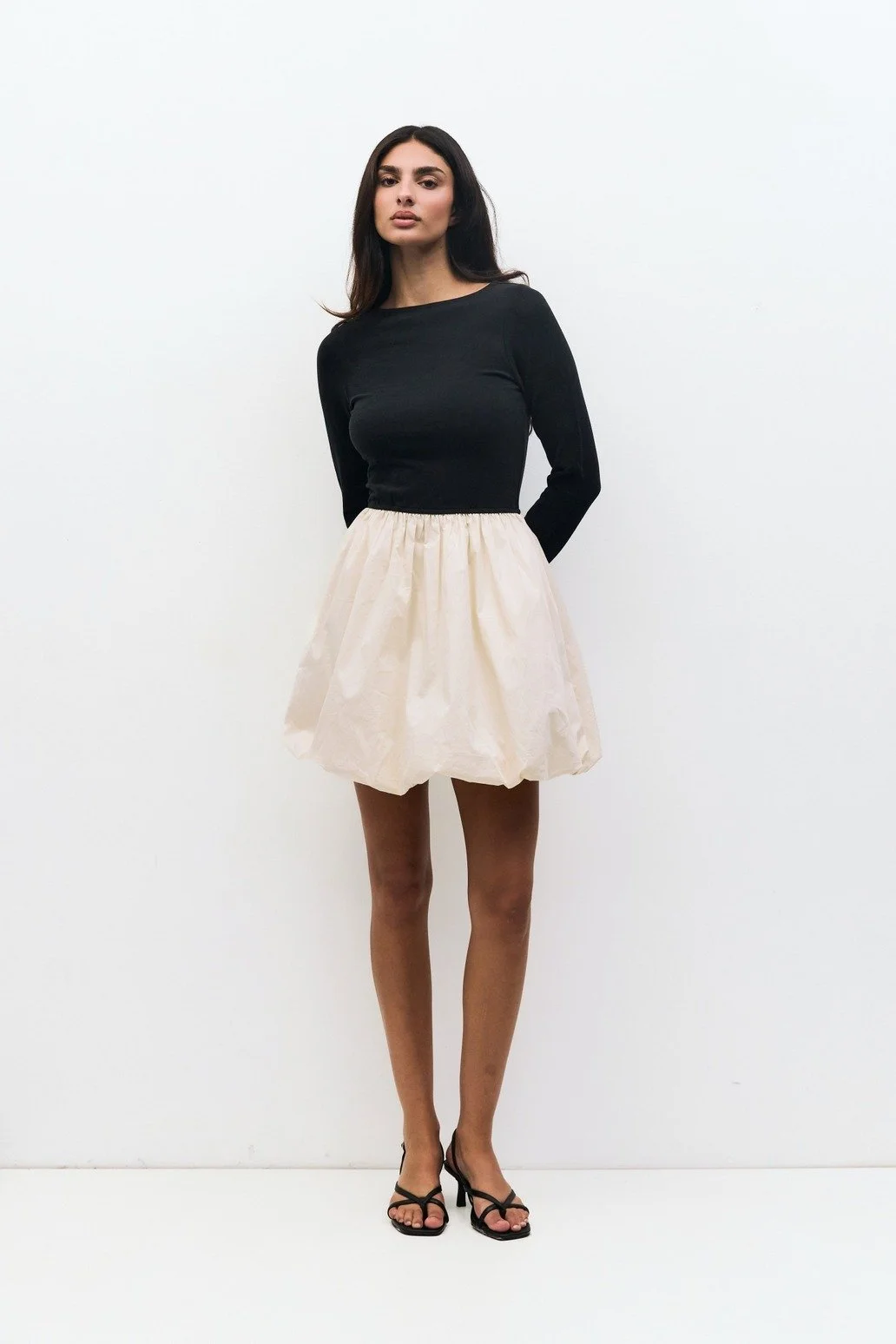 The Yasmin Bubble Mini Dress Black & Cream
