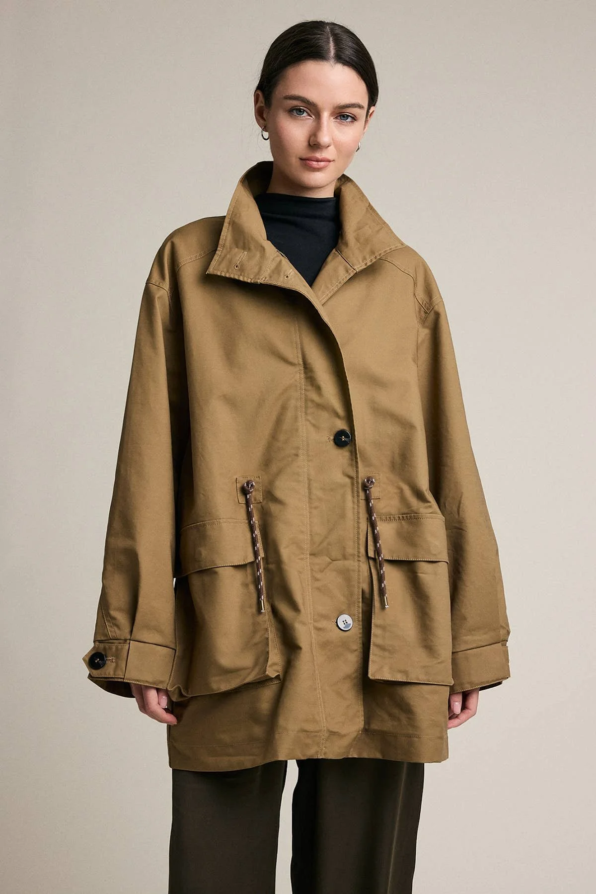 Stand Collar Utility Field Jacket Olive Brown