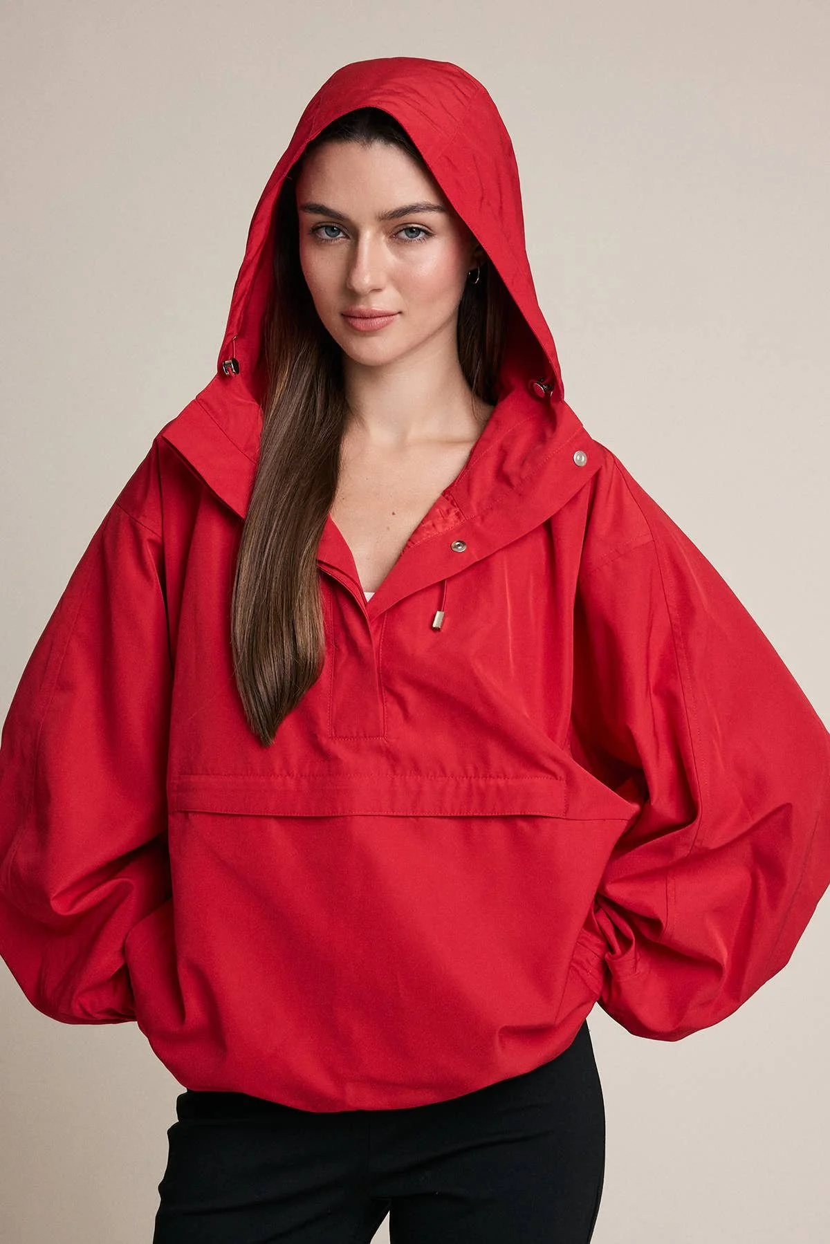 Hooded Anorak Pullover Jacket Red