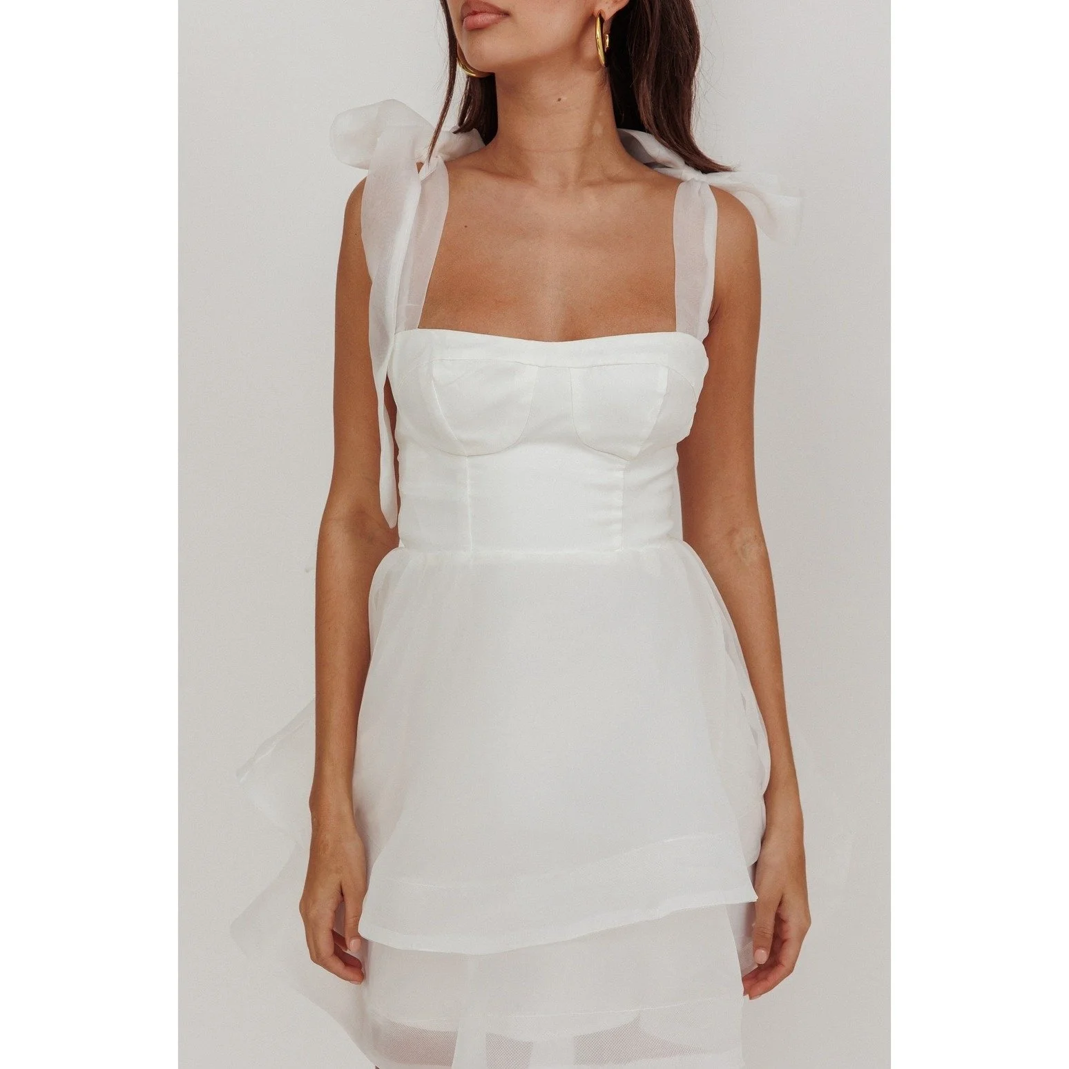 open lace back dress Jelani Layered Mesh High-Slit Drape Maxi Dress