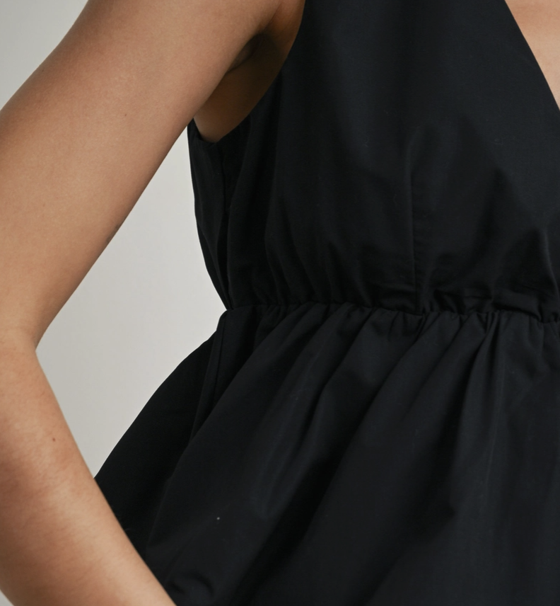 V-neck Tie Back Peplum Top Black
