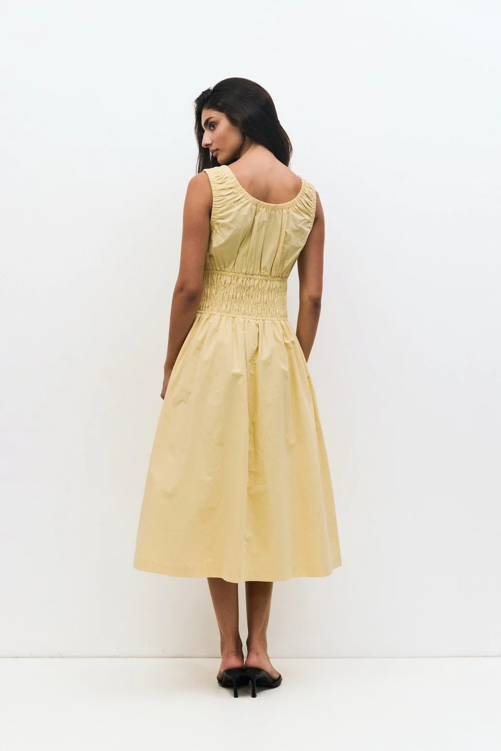The Daniela Shirred Midi Dress Yellow