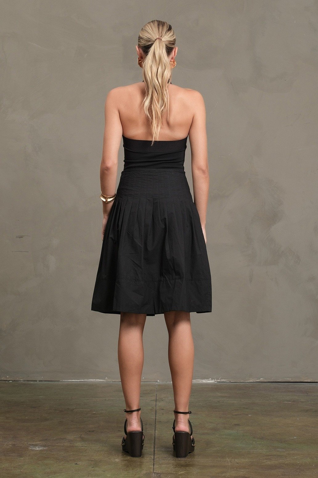 Structured Pleat Full Midi Skirt Black