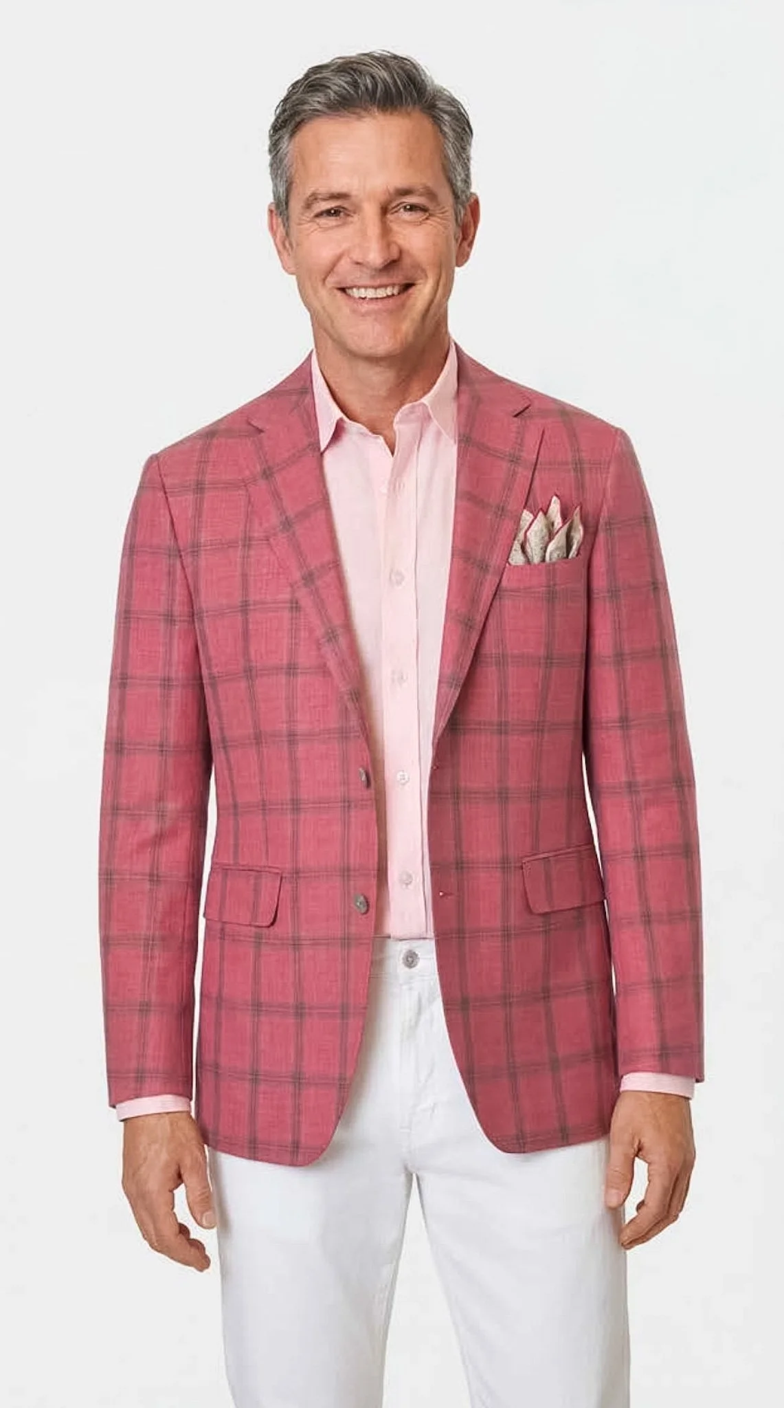 Notch Lapel Sport Coat - Raspberry Windowpane Plaid - 310DAB