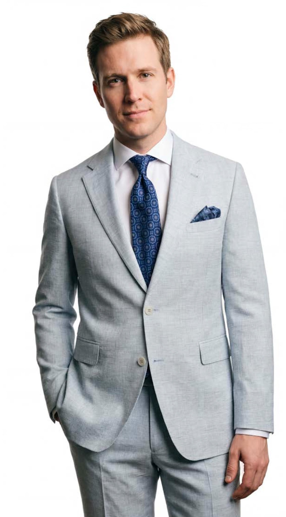 Linen Notch Lapel 2-Piece Suit - Powder Blue Plaid - 208DAS