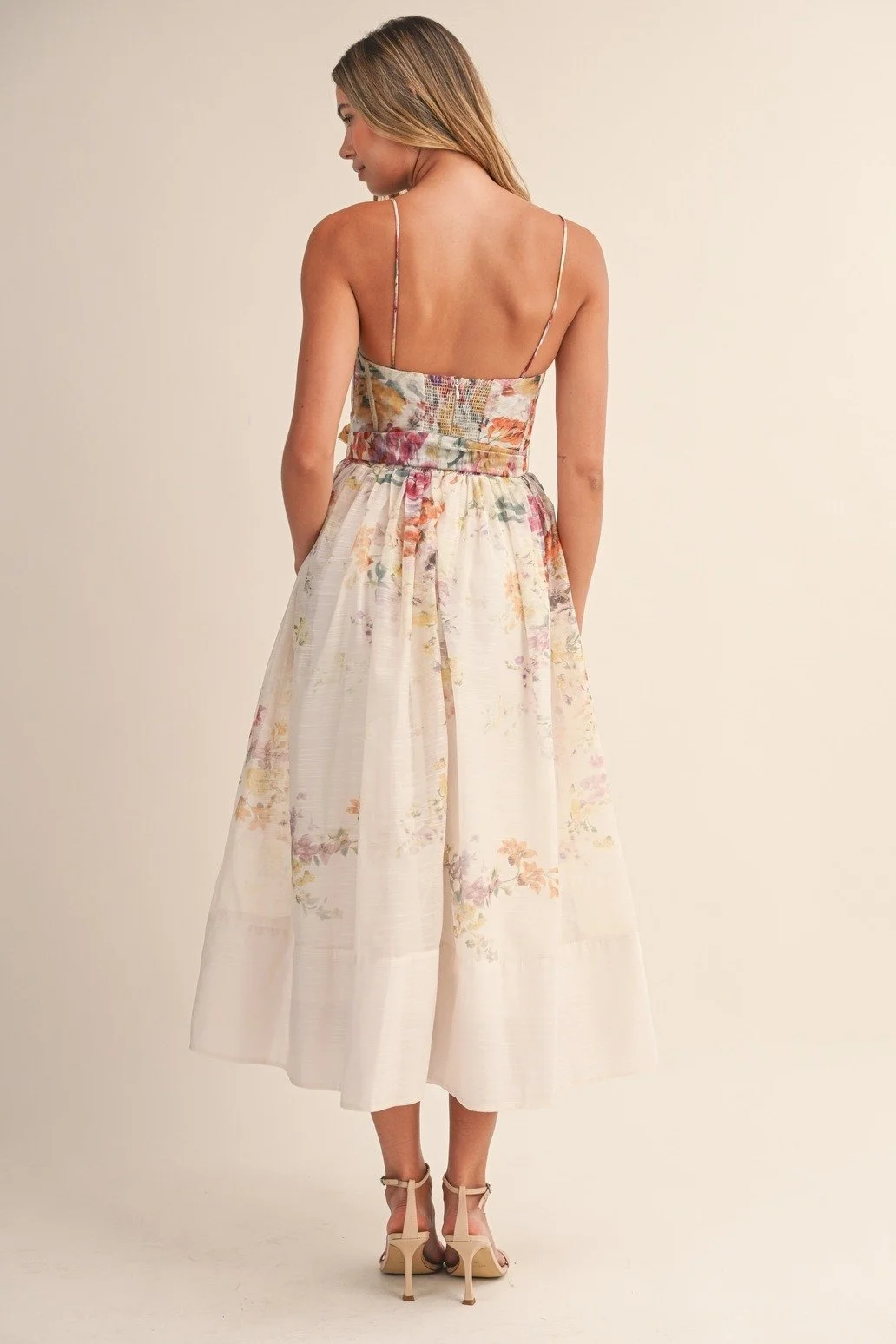 Organza Corset Midi Dress Watercolor Floral