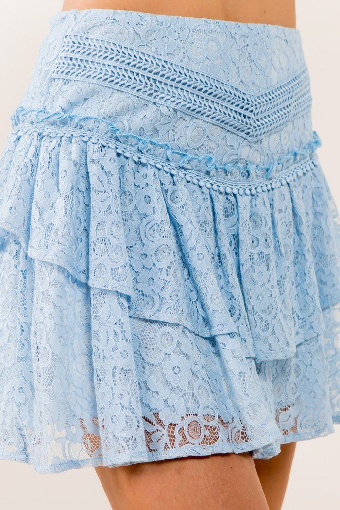 Ruffle Lace Mini Skirt Baby Blue