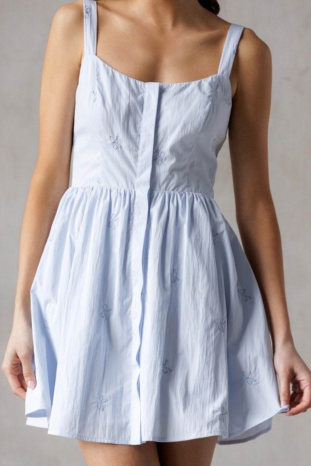 Tiny Bow Embroidered Mini Dress Baby Blue