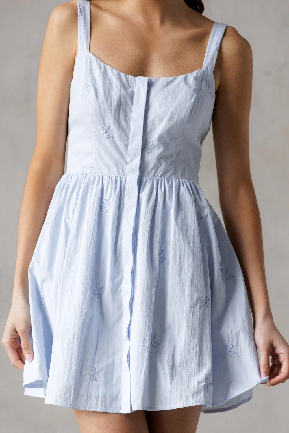 Tiny Bow Embroidered Mini Dress Baby Blue  Byron & Barclay