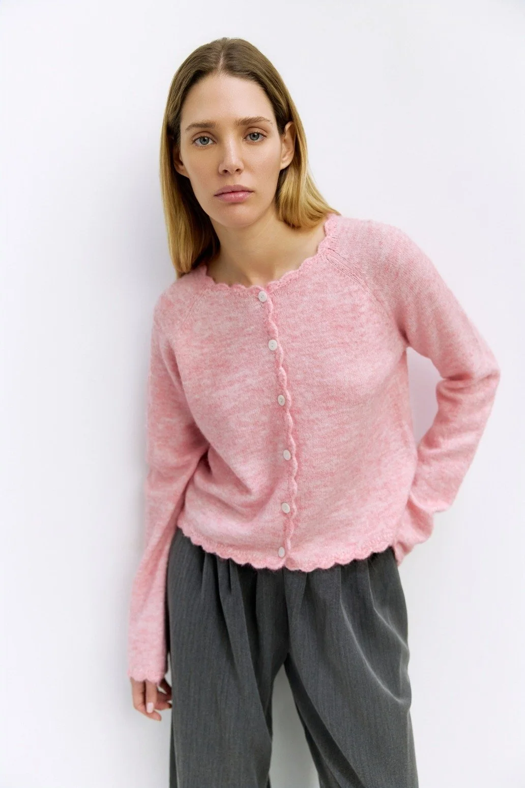 The Tiffany Scalloped Cardigan Pink