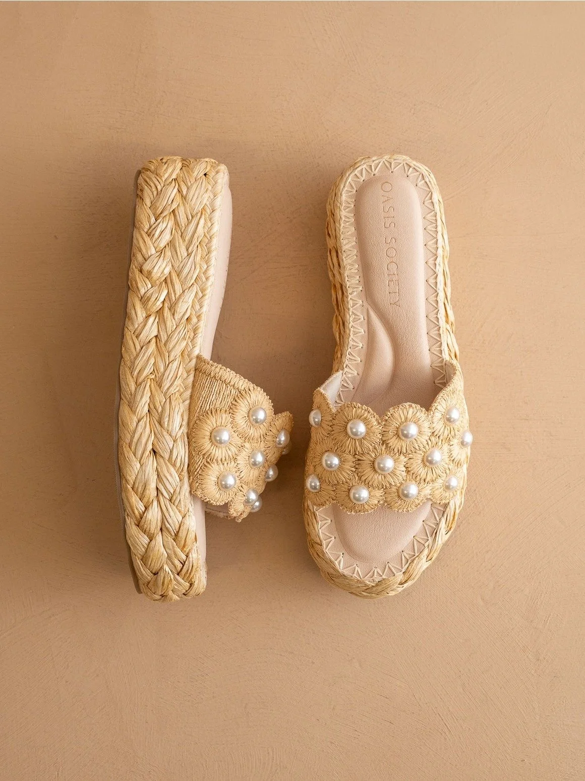 The Candice Natural Floral Raffia Platform Slide