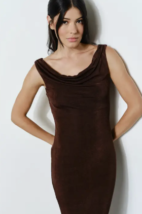 Mesh Knit Column Dress Dark Brown