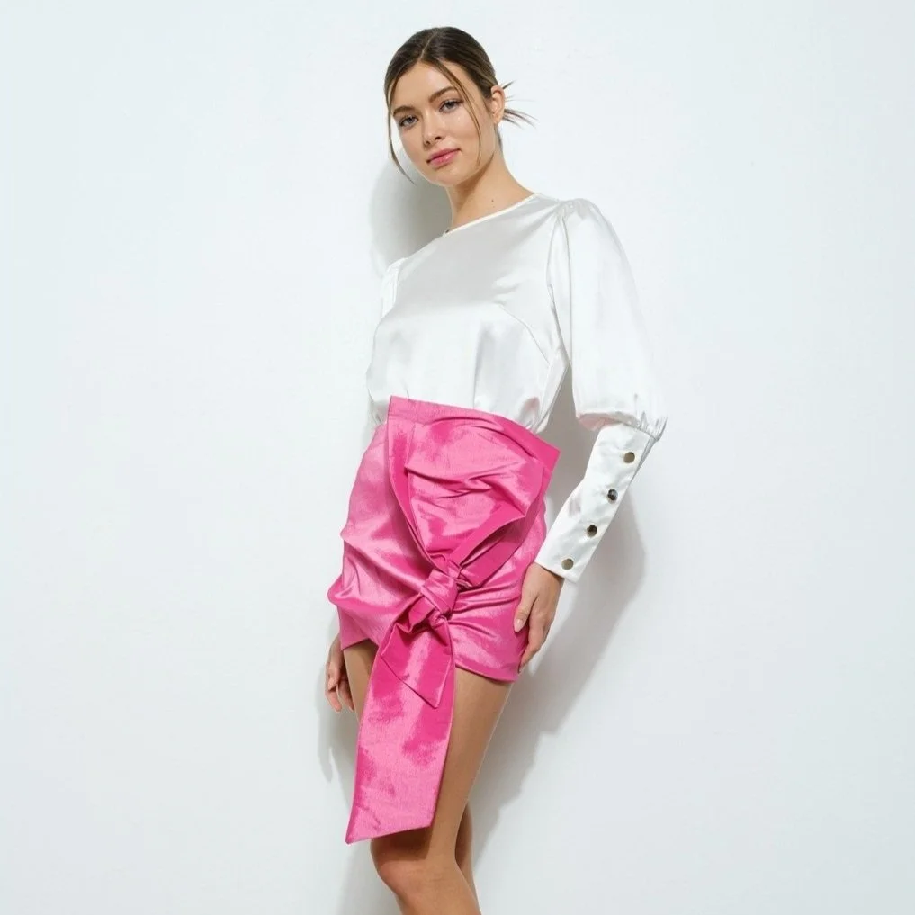 Big Bow Taffeta Mini Skirt Hot Pink