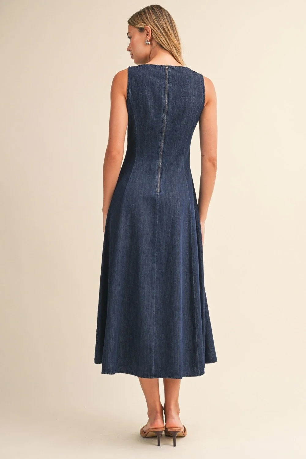 Boatneck Sleeveless Midi Dress Dark Denim