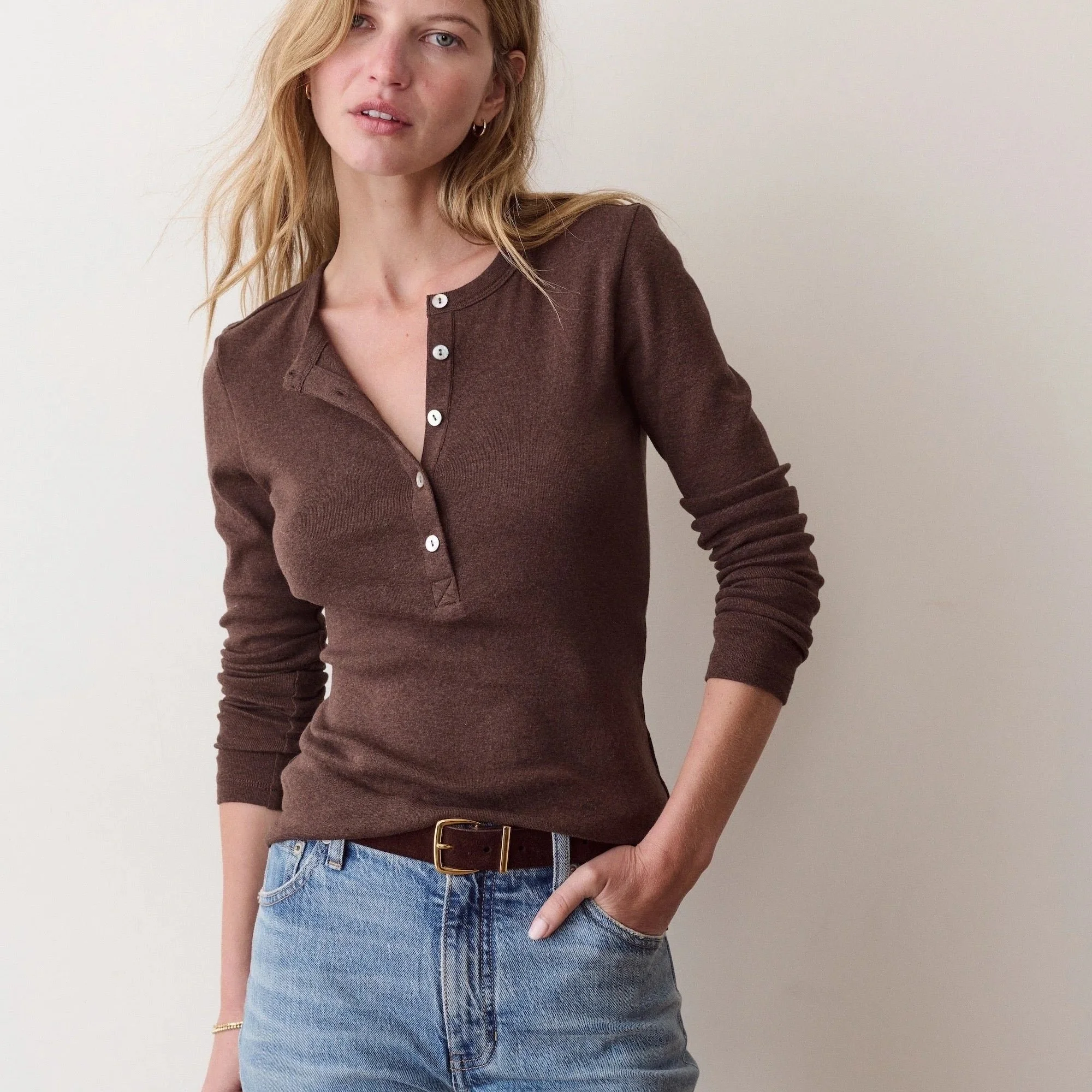 Marine Layer Mini Rib Henley Chocolate