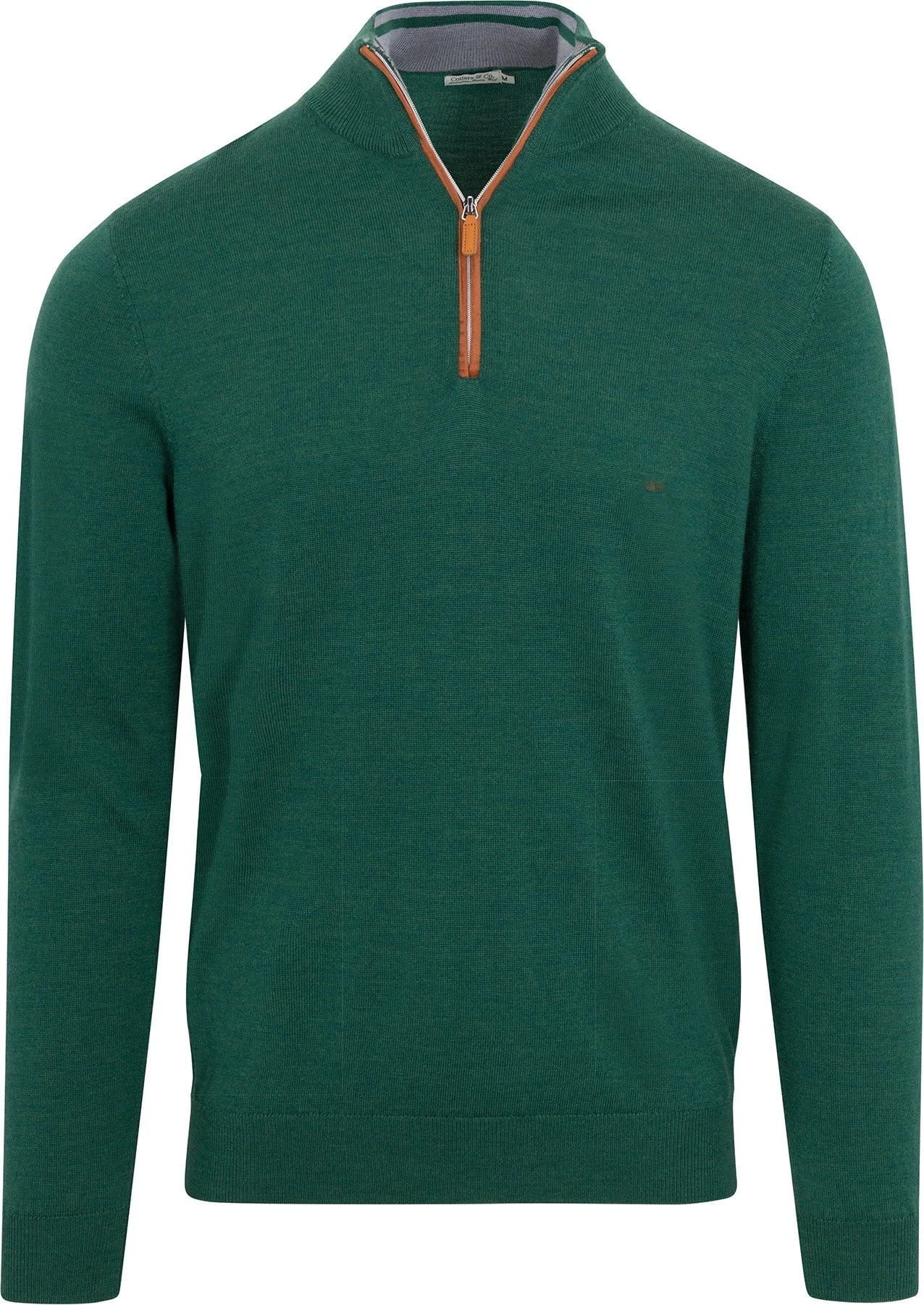 Collars & Co. - Cashmere Touch Australian Merino Quarter Zip Sweater - Hunter Green with Brown Suede Trim - 5.jpg