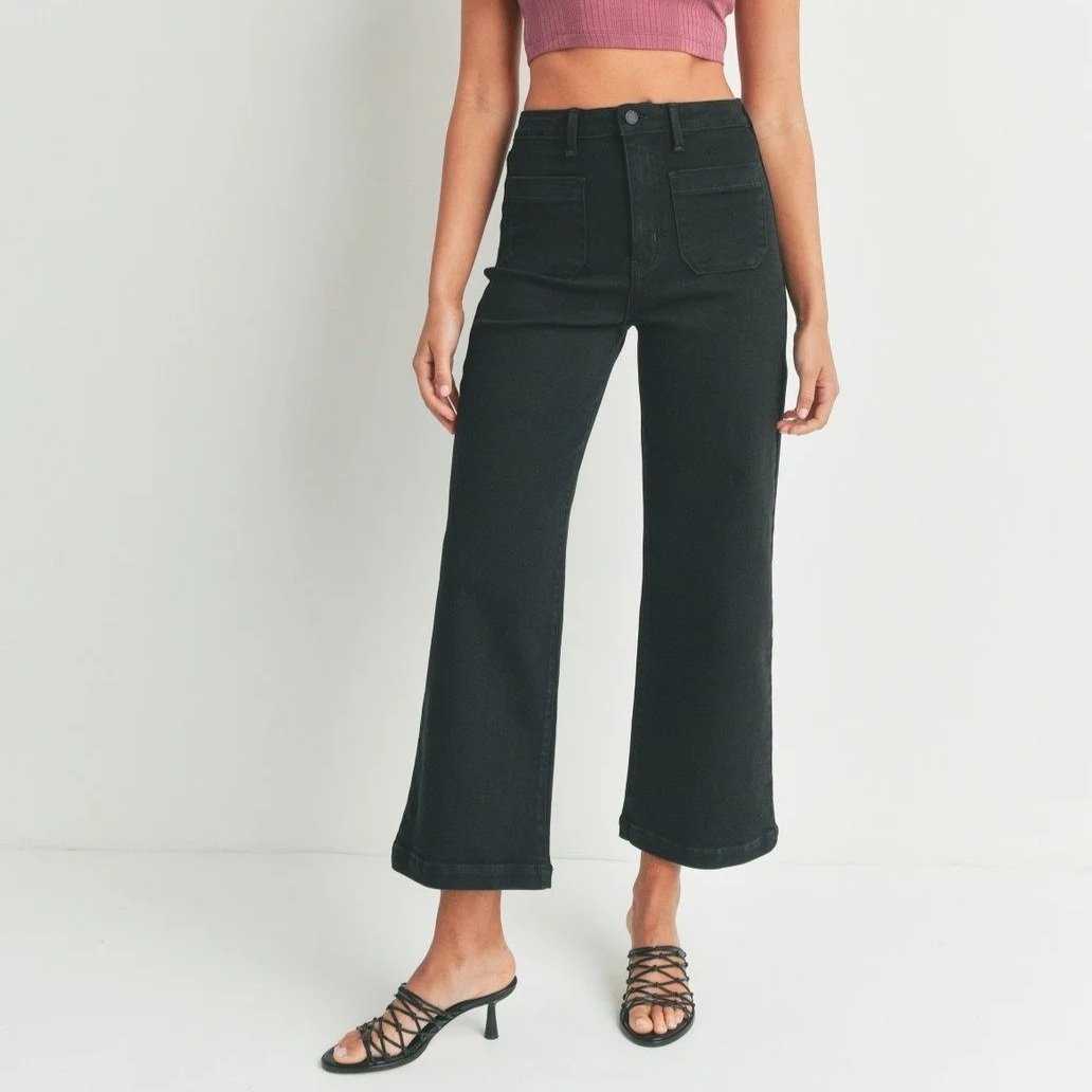 Patch Pocket Wide Leg Jeans Black