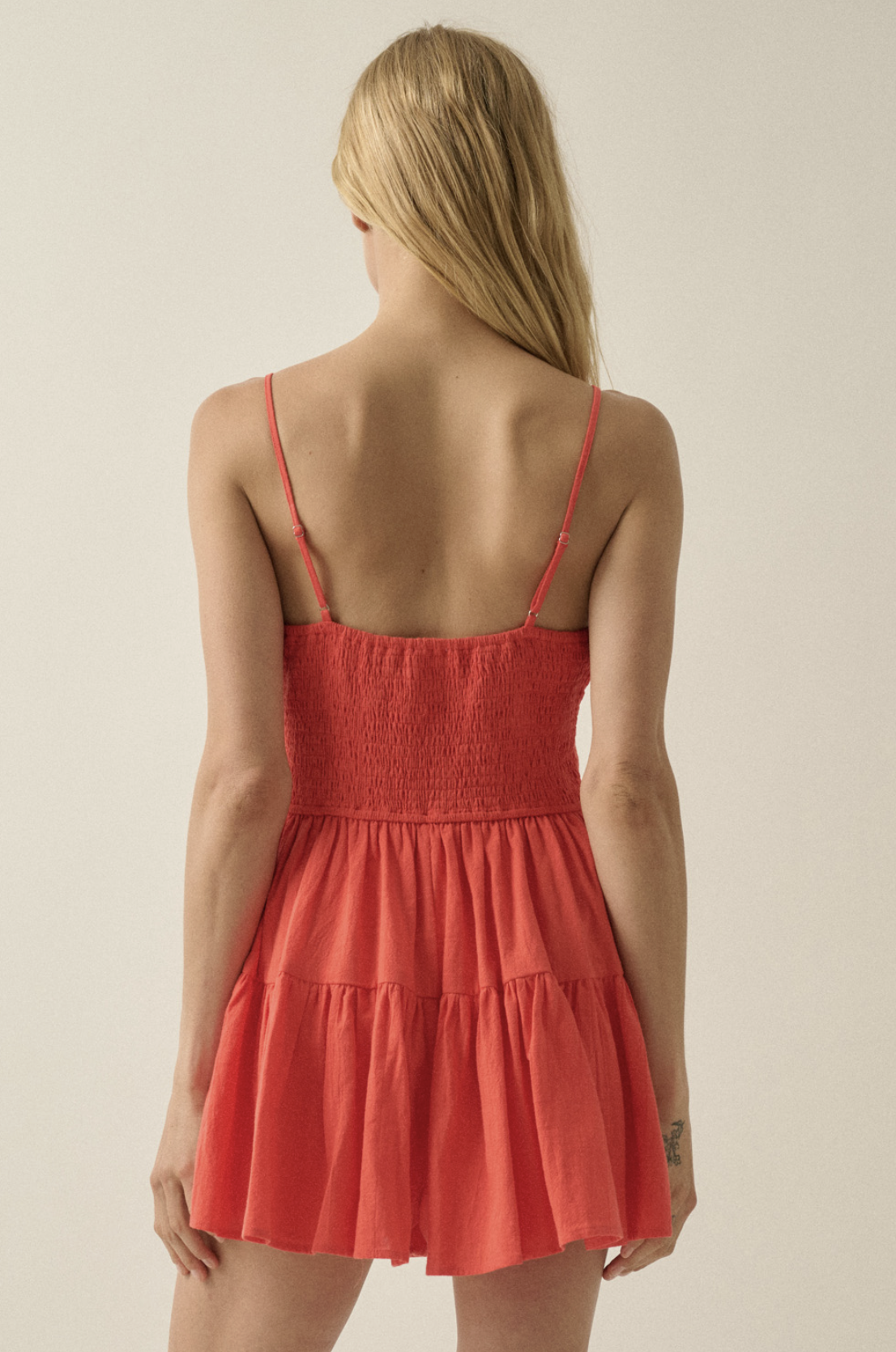 Bandana Embroidery Tiered Ruffle Romper Red Orange
