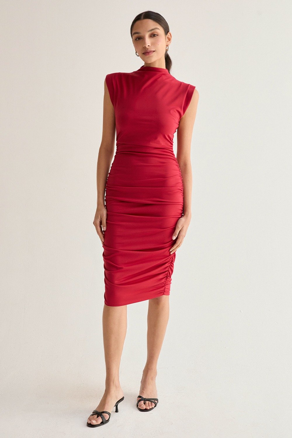 Mock Neck Bodycon Midi Dress Ruby