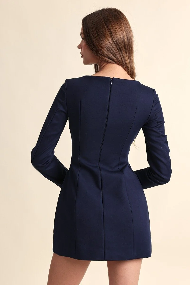 Boatneck Fit-&-Flare Mini Dress Navy