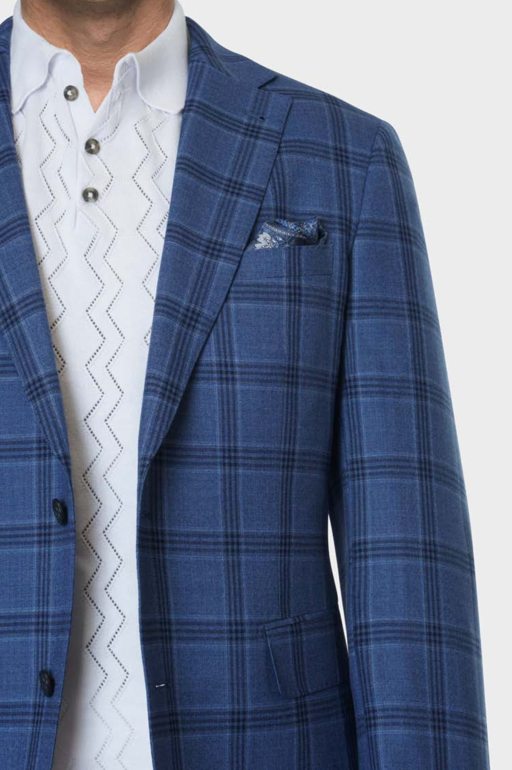 Notch Lapel Sport Coat Blue Plaid - 6302