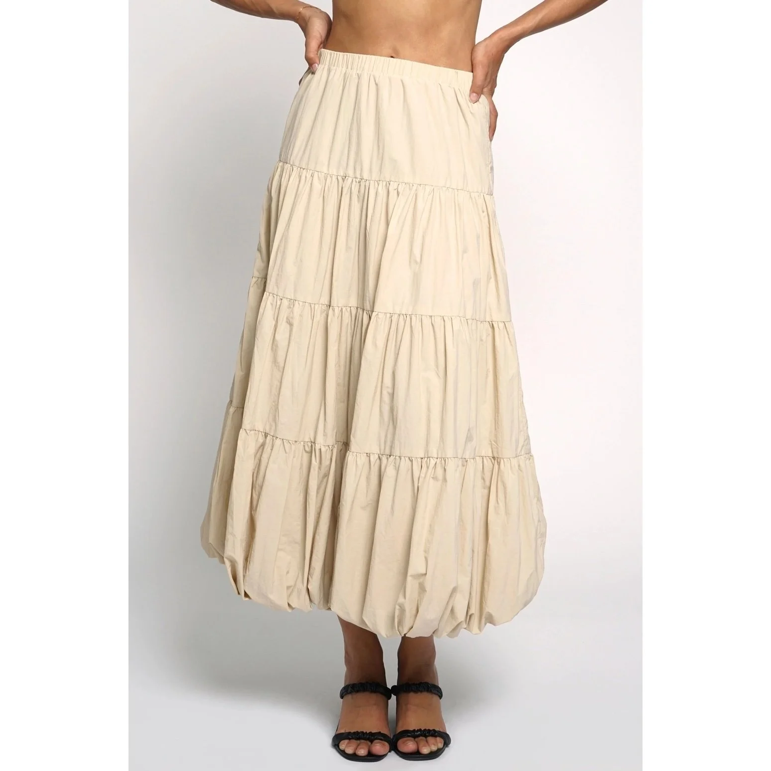 Tiered Bubble Maxi Skirt Tan