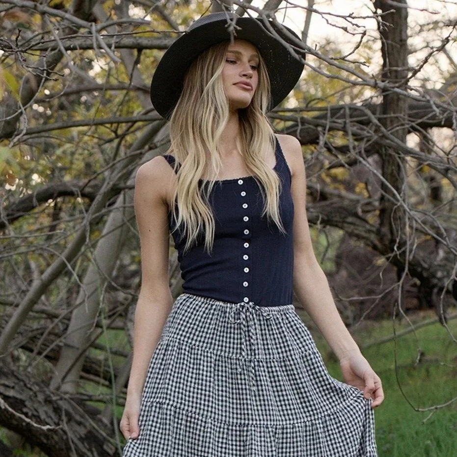 Pointelle Ribbed Button Front Cami Navy