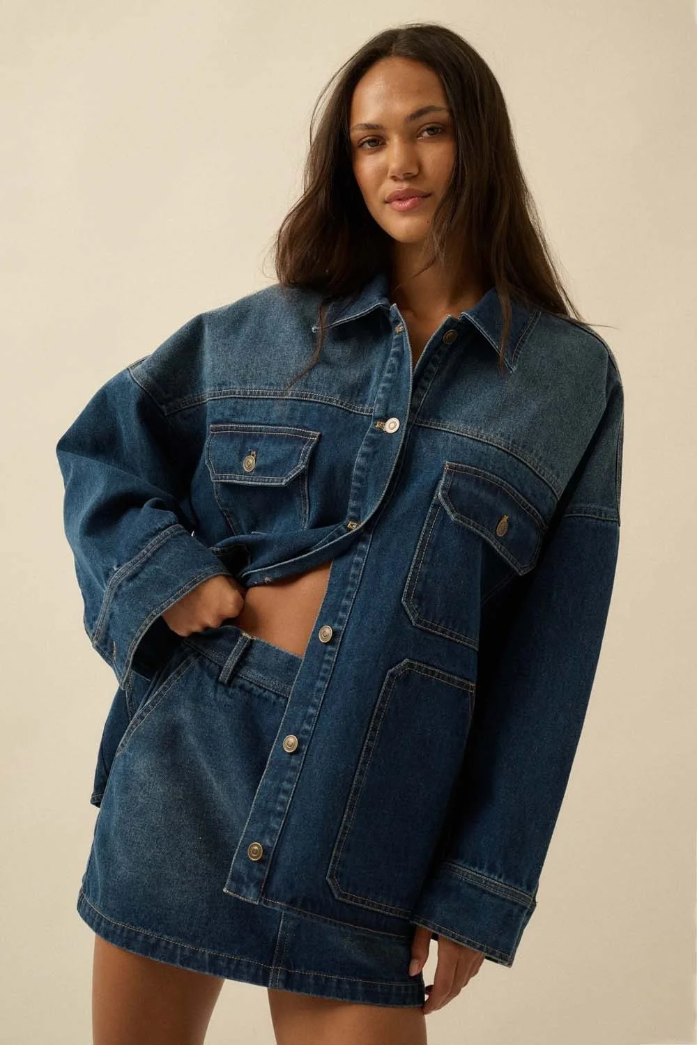 Oversized Pocket Jacket Ombre Wash Denim
