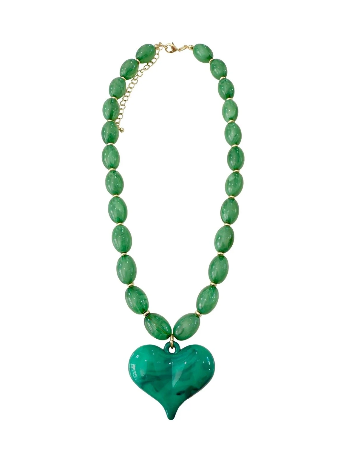 Roxie Chunky Heart Beaded Necklace Green