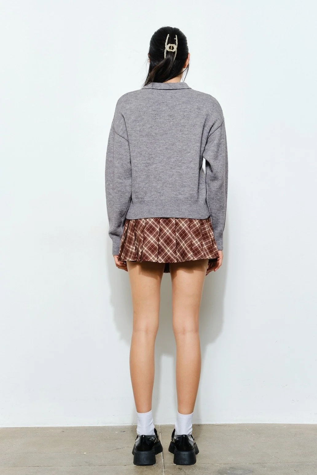 Knit Polo Sweater Heather Grey