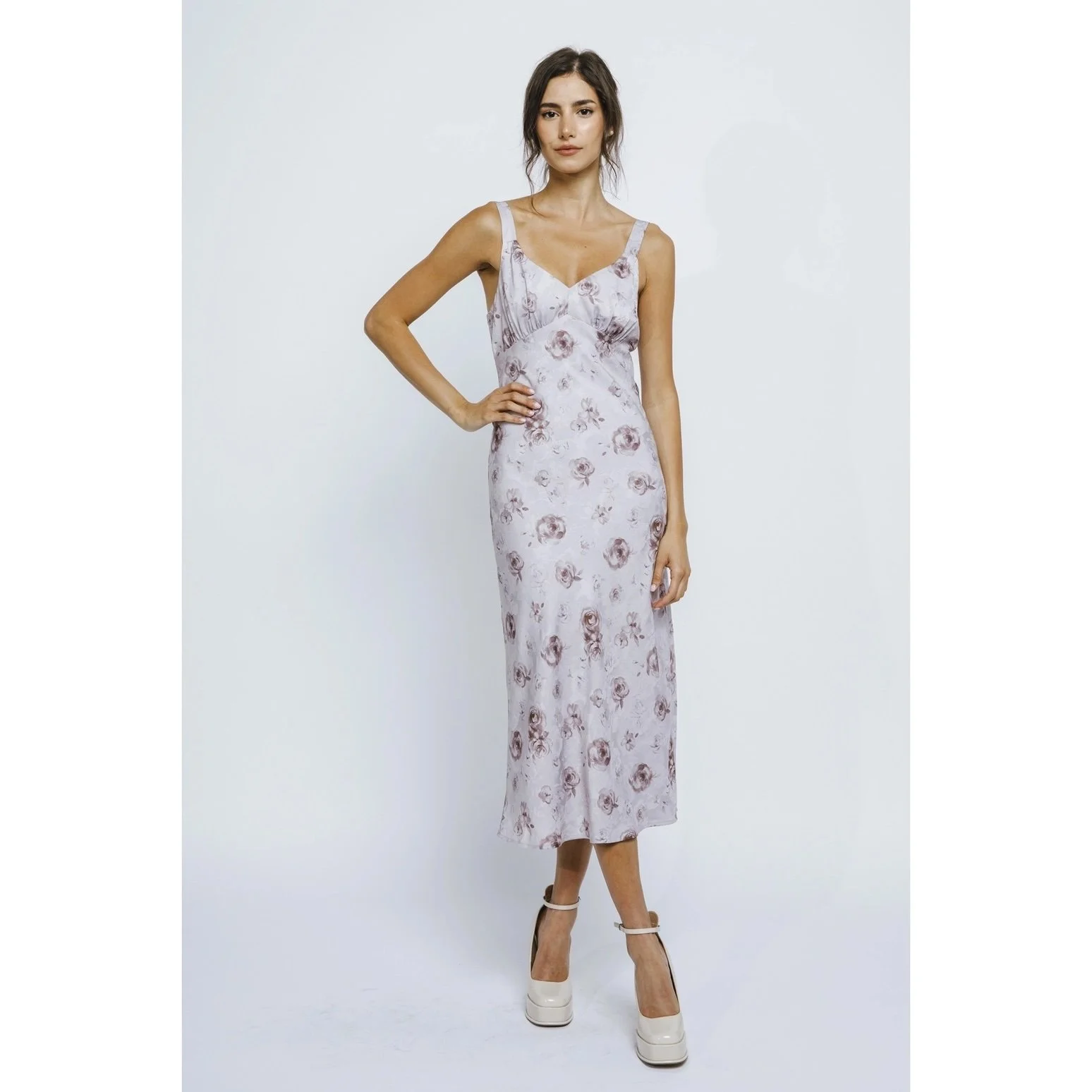 Satin Midi Slip Dress Lilac Rose